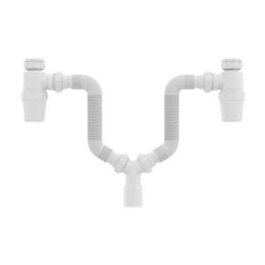 Imagem de Sifão Duplo Sanfonado Extensível Censi Com Copo Horizontal Branco