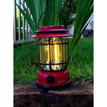 Imagem de Lanterna Lampião Com Led C/ Placa Solar Recarregável - - Bomvink, Verm