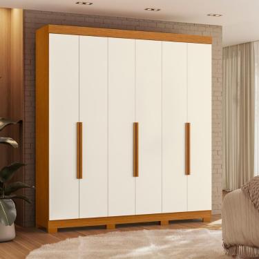 Imagem de Guarda Roupa Casal Fusion 6 Portas de Bater 3 Gavetas MDP Cinamomo-Off White Casa H