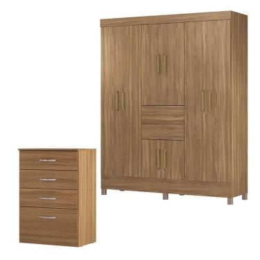 Imagem de Cômoda e Guarda Roupa Casal Astral Munique 8 Portas Giratórias 2 Gavetas em MDP Amêndol...