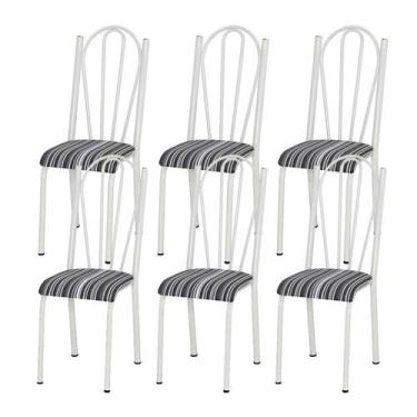 Imagem de Kit 06 Cadeiras Tubular Branca 021 Assento Preto Listrado - Artefamol,