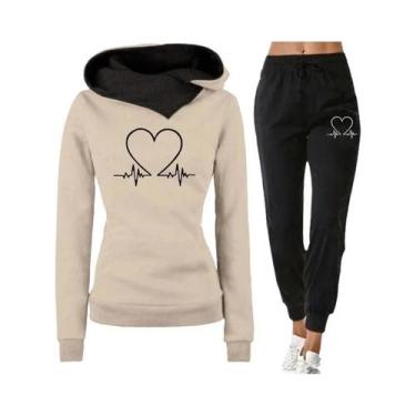 Imagem de Conjunto De Moletom Feminino De Inverno Quente Com Capuz E Calça Para 