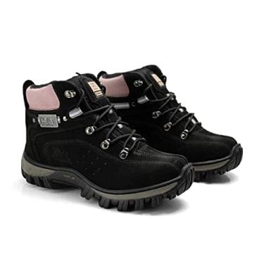Imagem de Bota Coturno Cat Unissex Adventure Couro Legítimo Palmilhas Gel (35, Preto/Rosa)