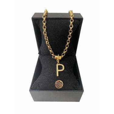 Imagem de Colar Feminino Elo Português Grosso 6mm Letra "P"
