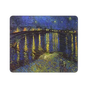 Imagem de Mouse pad retangular arte clássica Starry Night Over The Rhone por Vincent Van Gogh Art Classic, Mousepads laváveis, tapete antiderrapante com borda costurada premium, 28 x 23 cm para jogos, escritório, casa
