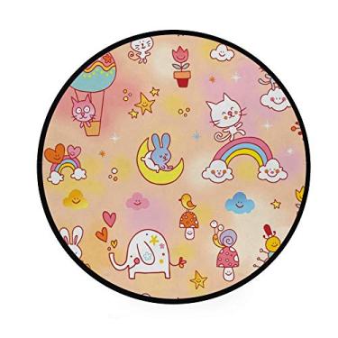 Imagem de Tapete de área redondo My Daily colorido Rabbit Bird Elephant Cat para sala de estar, quarto, crianças, tapete de poliéster, tapete para ioga, 9,5 cm de diâmetro