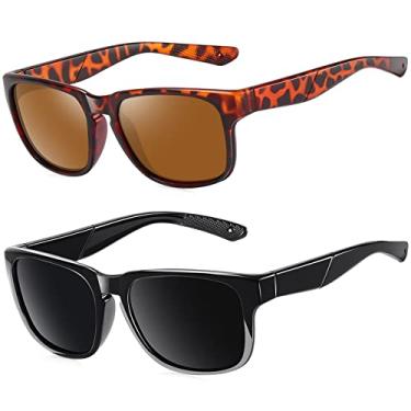 Imagem de Óculos de Sol Masculinos Femininos Polarizados Joopin Moda Unissex Proteção UV Protetor Solar Óculos Retrô Dirigindo Sombras Quadradas para Mulheres Homens 2 Pacote (Preto+Leopardo)