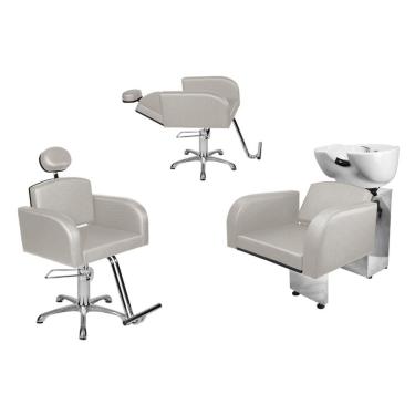 Imagem de Kit Salão Destak 1 Cad Fixa + 1 Recl Base Estrela + Lavatório Branco Fact