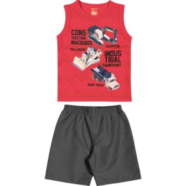 Imagem de Conjunto Infantil Elian Camiseta Regata e Bermuda - Em Algodão e Poliéster - Cinza e Vermelho