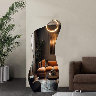 Imagem de Espelho de chão Orgânico E18 Grande Corpo Inteiro 170x70  Moldura Couro Preto