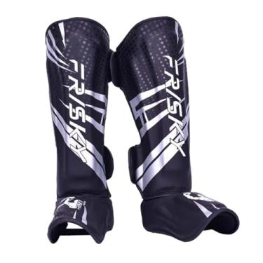 Imagem de kowaku Muay thai caneleiras protetor de equipamento de boxe guardas de perna caneleiras almofadas para artes marciais luta taekwondo boxe, L Prata Preto