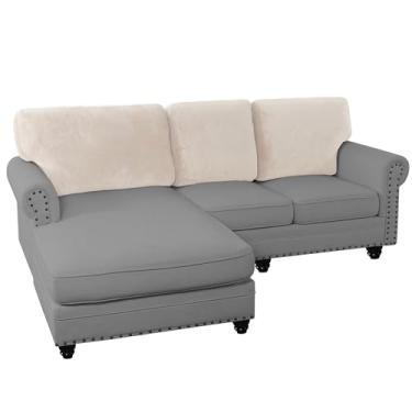 Imagem de PrinceDeco Capas de sofá seccionais de veludo para sofá seccional, capas de sofá seccionais, laváveis (1 espreguiçadeira + 2 encostos de sofá, marfim)