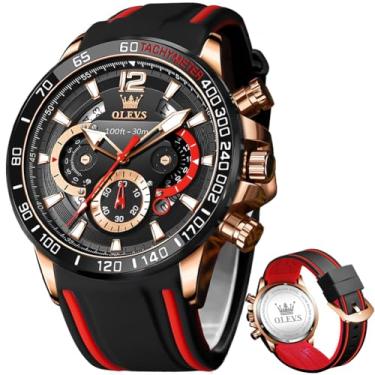 Imagem de Relógio de pulso masculino OLEVS Pro Diver Elegante, de aço inoxidável, pulseira de silicone, com cronógrafo, à prova d'água, relógio masculino com mostrador grande, Relógio preto