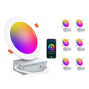 Imagem de CLOUDY BAY [Pacote com 6] Luzes embutidas de LED Smart WiFi de 6 polegadas, iluminação embutida com mudança de cor RGBCW, compatível com Alexa e Google Home Assistant, sem necessidade de hub, 15W