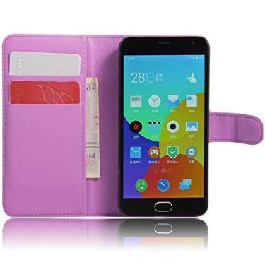 Imagem de Capa carteira MEIZU M2, capa carteira flip de couro PU premium com compartimento para cartão, suporte e fecho magnético [capa interna de TPU à prova de choque] compatível com MEIZU M2