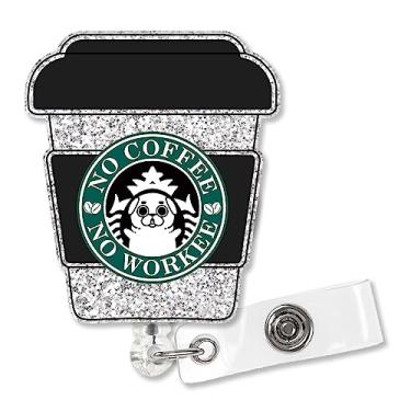 Imagem de XQLZY Carretel de crachá retrátil com clipe jacaré, porta-crachá de identificação de xícara de café preto divertido presente para médico, enfermeira, assistente social, turno noturno, amante de café