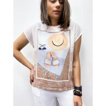 Imagem de Camiseta Estampada Chapéu em Viscolycra e Crepe-Feminino