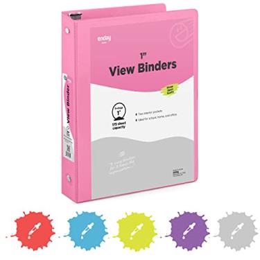 Imagem de Fichário de 3 anéis rosa, 2,5 cm, capa transparente com 2 bolsos internos, fichário de anel redondo, fichário de materiais escolares coloridos, também disponível em cinza, azul, roxo, verde e vermelho (1 peça) – por Enday