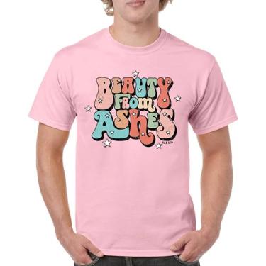 Imagem de Camiseta Beauty from Ashes Cute Christian Bible Quote Isaiah 61:3 Inspiration God Lord Glory Motivational Men's Tee, Rosa claro, M