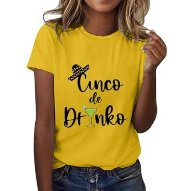 Imagem de Duobla Camisetas femininas Cinco De Mayo para festa mexicana de manga curta para beber camisetas estampadas engraçadas e fofas da moda, A-5-amarelo, M