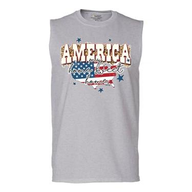 Imagem de Camiseta masculina America My Home Sweet Home Muscle 4th of July Stars and Stripes Pride American Dream Patriotic USA Flag, Cinza, G