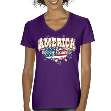 Imagem de Camiseta feminina America My Home Sweet Home gola V 4th of July Stars and Stripes Pride American Dream Patriotic USA Flag Tee, Roxa, G