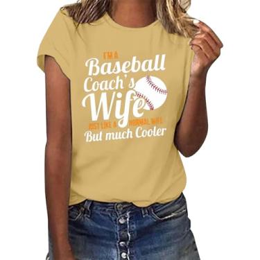 Imagem de Camiseta feminina de beisebol com manga curta, gola redonda, caimento solto, camiseta casual de verão, Amarelo #2, M