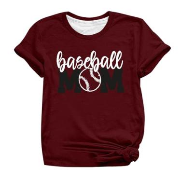 Imagem de Duobla Camisetas femininas de beisebol para mãe, lindas camisetas casuais de verão, manga curta, camisetas estampadas da moda 2024 na moda, Vinho, GG