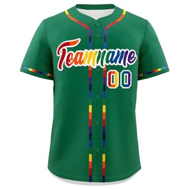 Imagem de Camisa de beisebol personalizada para homens mulheres crianças - uniforme esportivo de time de beisebol personalizado logotipo com número de nome costurado, Verde/branco-27, One Size