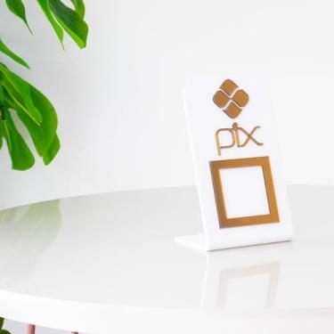 Imagem de Placa Pix Para Pagamento QR Code Branca - Kit 10 UNID COR: Branco com Bronze