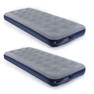 Imagem de QDH Colchão de ar para acampamento, cama de ar inflável, superfície flocada, almofada de dormir, cama de ar para barraca de acampamento ao ar livre para hóspedes viajando (azul marinho, duas camas)