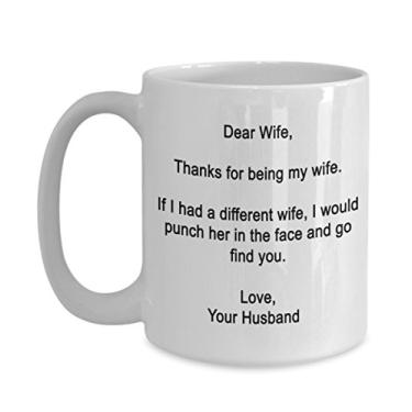 Imagem de Dear Wife- Thanks for being my wife- Presentes divertidos para esposa - Caneca de cerâmica de 425 g