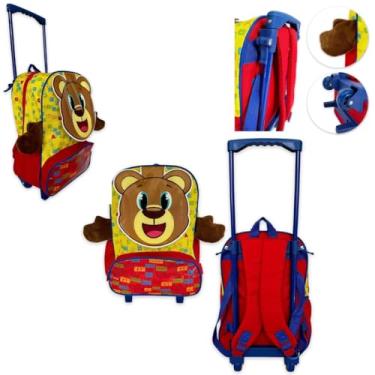 Imagem de Mochila Infantil Escolar de Ursinho com Rodinhas, 36cm Altura, 27cm Largura, 14cm Profundidade, Poliéster e PVC