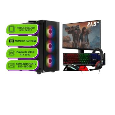 Imagem de PC Gamer Completo Alligator Shop Intel i7 3770, GeForce RTX 3050, Memoria 16GB DDR3, SSD 480GB, Monitor 21,5 Polegadas