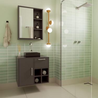 Imagem de Conjunto de Gabinete com Cuba Preta e Armário de Banheiro com Espelho Eduarda 2 PT 1 GV Grafite