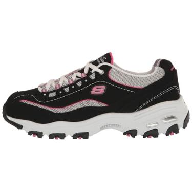 Imagem de Skechers D'Lites-Life Saver Tênis feminino com cadarço de espuma viscoelástica, Preto/branco/rosa, 6.5 Wide