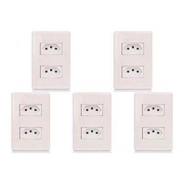 Imagem de Kit C/5 - Conjunto Steck Linha Stella Com Placa 2 Tomadas..., Branco
