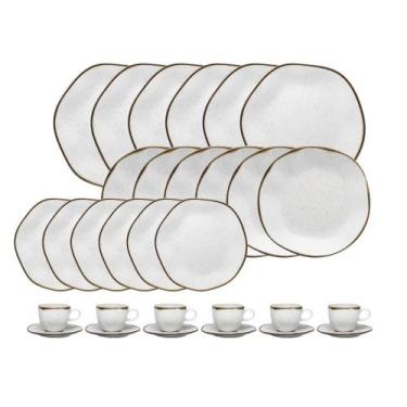 Imagem de Conjunto De Porcelana Prato Xícara Oxford Ryo Maresia 30 Peças Jogo Co