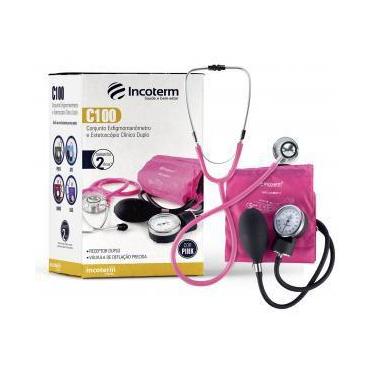 Imagem de Esfigmomanometro e estetoscopio conjunto incoterm c100 pink.