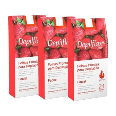 Imagem de 3cx Folhas Prontas Depilação Facial Depilflax Morango 24un