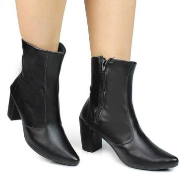 Imagem de Bota Bico Fino Coturno Feminino Cano Curto Salto Confortável M - M.D.S