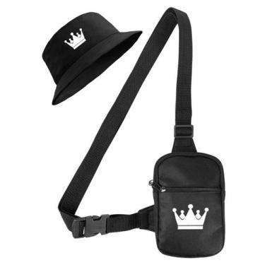 Imagem de Kit Chapeu Bucket Preto + Shoulder Bag Mini Bolsa Lateral Masculina Es