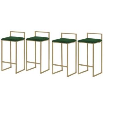 Imagem de Kit 4 Banqueta Pietra Dourada Veludo Verde - Straso Móveis - Metal Móv