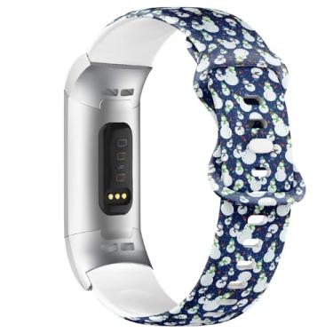 Imagem de Pulseira de relógio de silicone macio compatível com Fitbit Charge 4/Fitbit Charge 3/3 SE (árvore de Natal, boneco de neve) para mulheres e homens