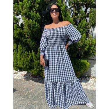 Imagem de Vestido plus size longo xadrez ajustável ao corpo adulto festa junina 