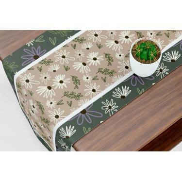 Imagem de Caminho De Mesa Trilho Floral Margarida Verde e Bege - Core Decore