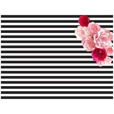 Imagem de Painel de Lona Flor Listrado Horizontal Preto e Branco - 300x200cm - F