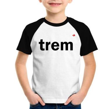 Imagem de Camiseta Raglan Infantil Trem - Foca na Moda, Branco, Preto, 10