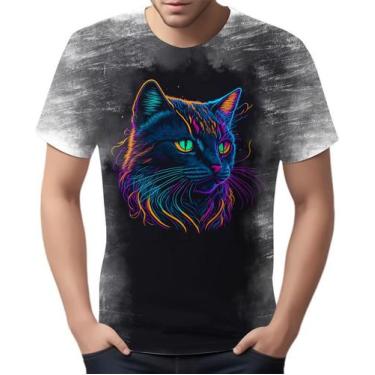 Imagem de Camiseta Camisa Estampada T-shirt Face Gato Neon Felino 4 - Enjoy Shop