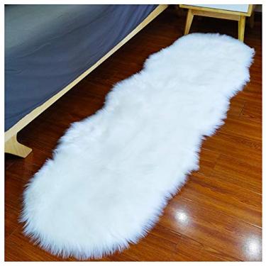 Imagem de DSHXL Tapete felpudo de pele de carneiro sintética com pegadores para tapete de área, tapetes peludos brancos de 6 x 1,8 m, tapetes macios de cabeceira para quarto, sala de estar, dormitório,